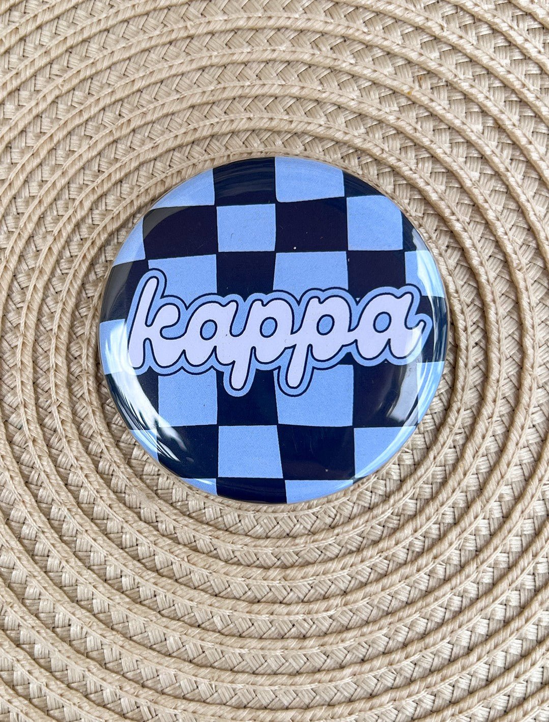 Kappa Kappa Gamma Blue Checkered Button Pin - The Pink Pineapple 850