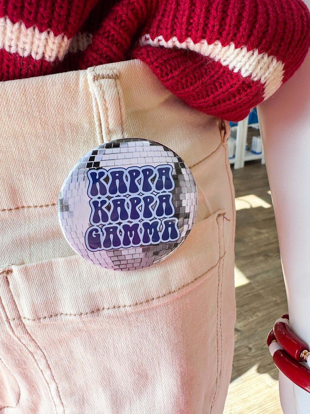 Kappa Kappa Gamma Disco Button Pin - The Pink Pineapple 850