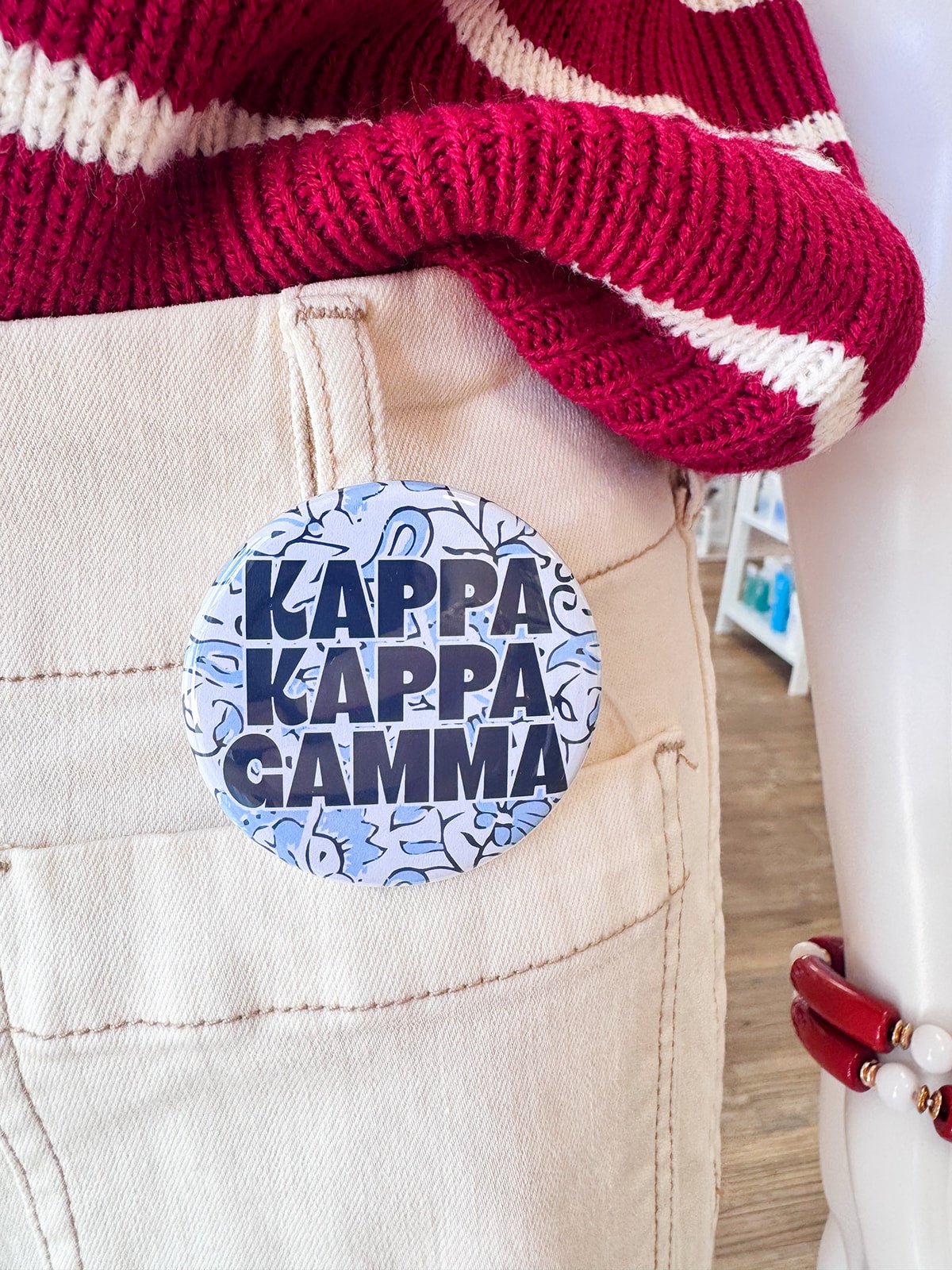 Kappa Kappa Gamma Floral Button Pin - The Pink Pineapple 850