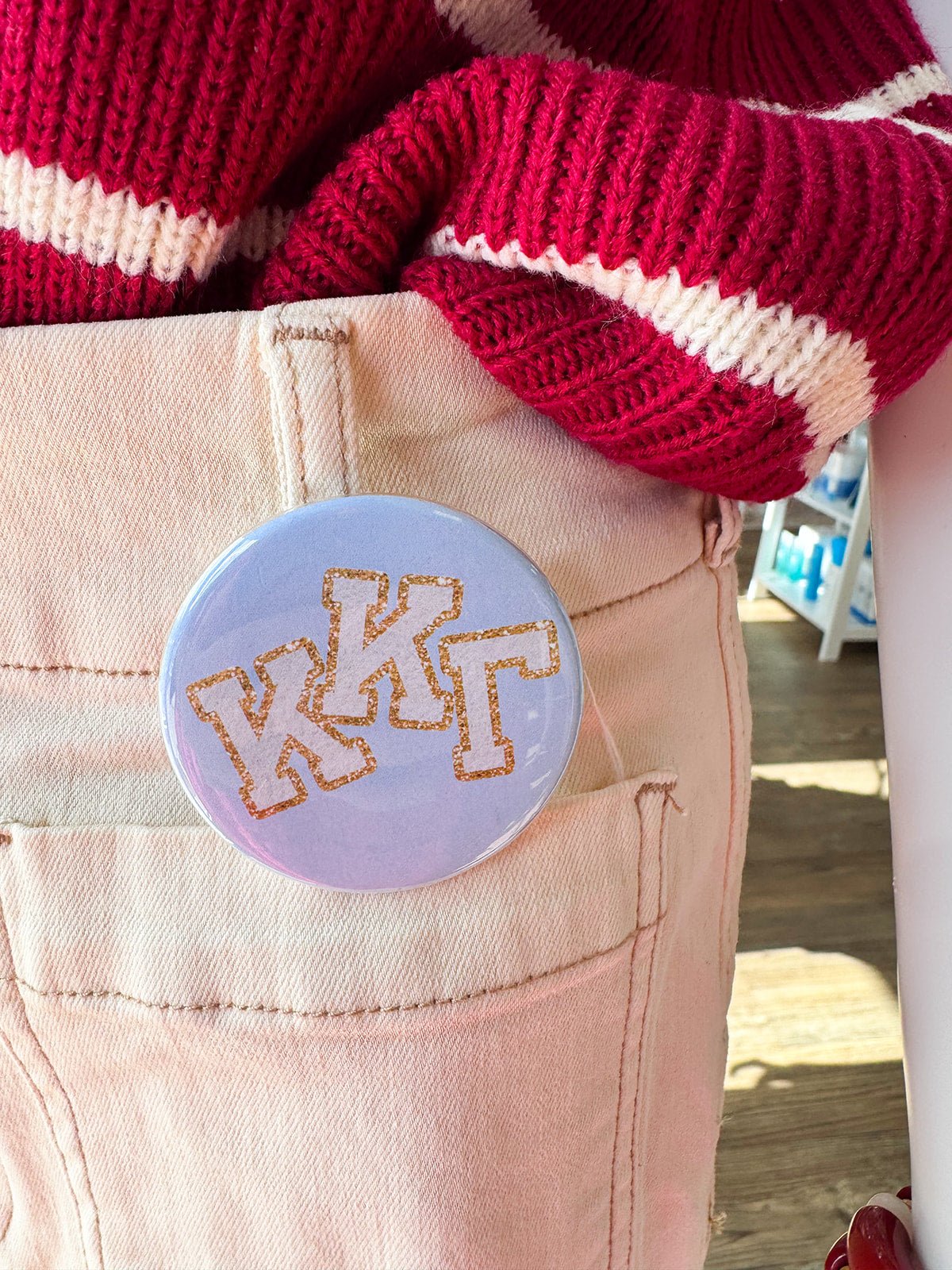 Kappa Kappa Gamma Glitter Letters Button Pin - The Pink Pineapple 850