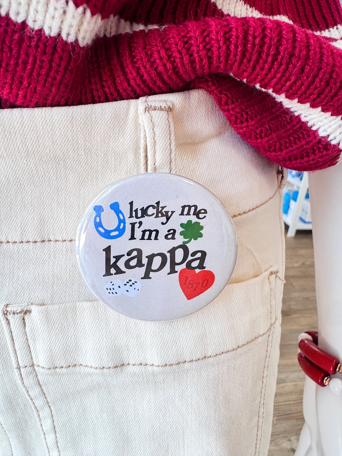 Kappa Kappa Gamma Lucky Me I'm a Kappa Button Pin - The Pink Pineapple 850