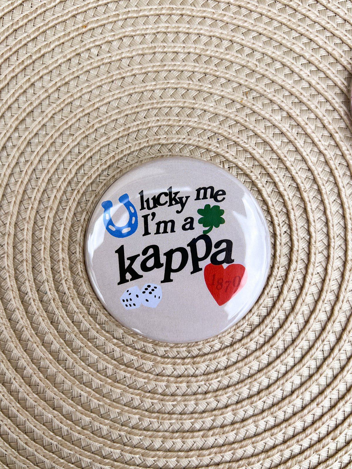 Kappa Kappa Gamma Lucky Me I'm a Kappa Button Pin - The Pink Pineapple 850