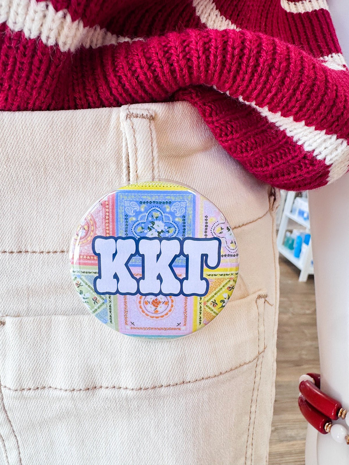 Kappa Kappa Gamma Pastel Bandana Button Pin - The Pink Pineapple 850