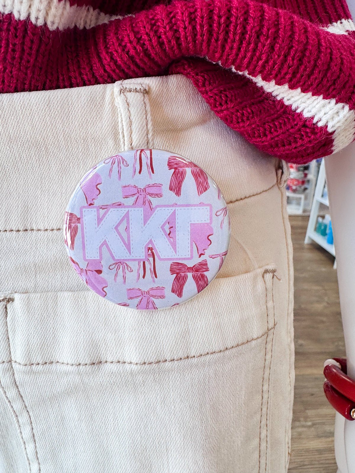Kappa Kappa Gamma Pink Bow Button Pin - The Pink Pineapple 850