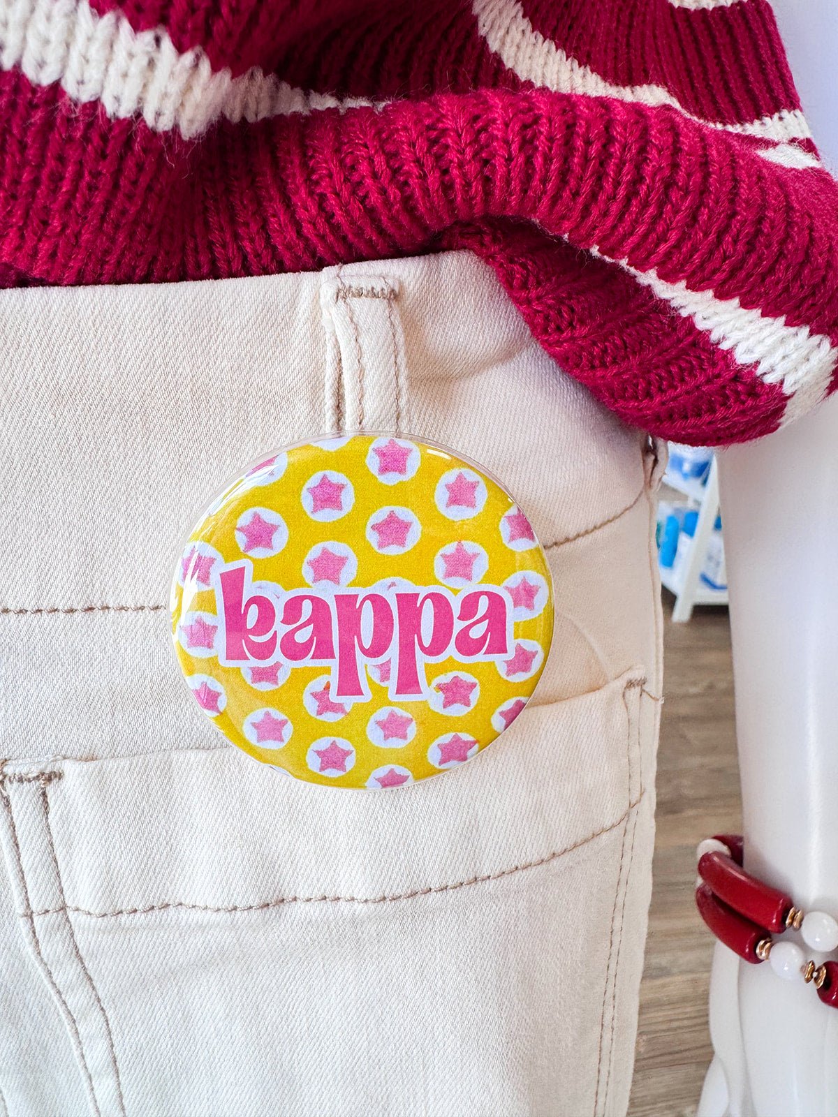 Kappa Kappa Gamma Pink Stars Button Pin - The Pink Pineapple 850