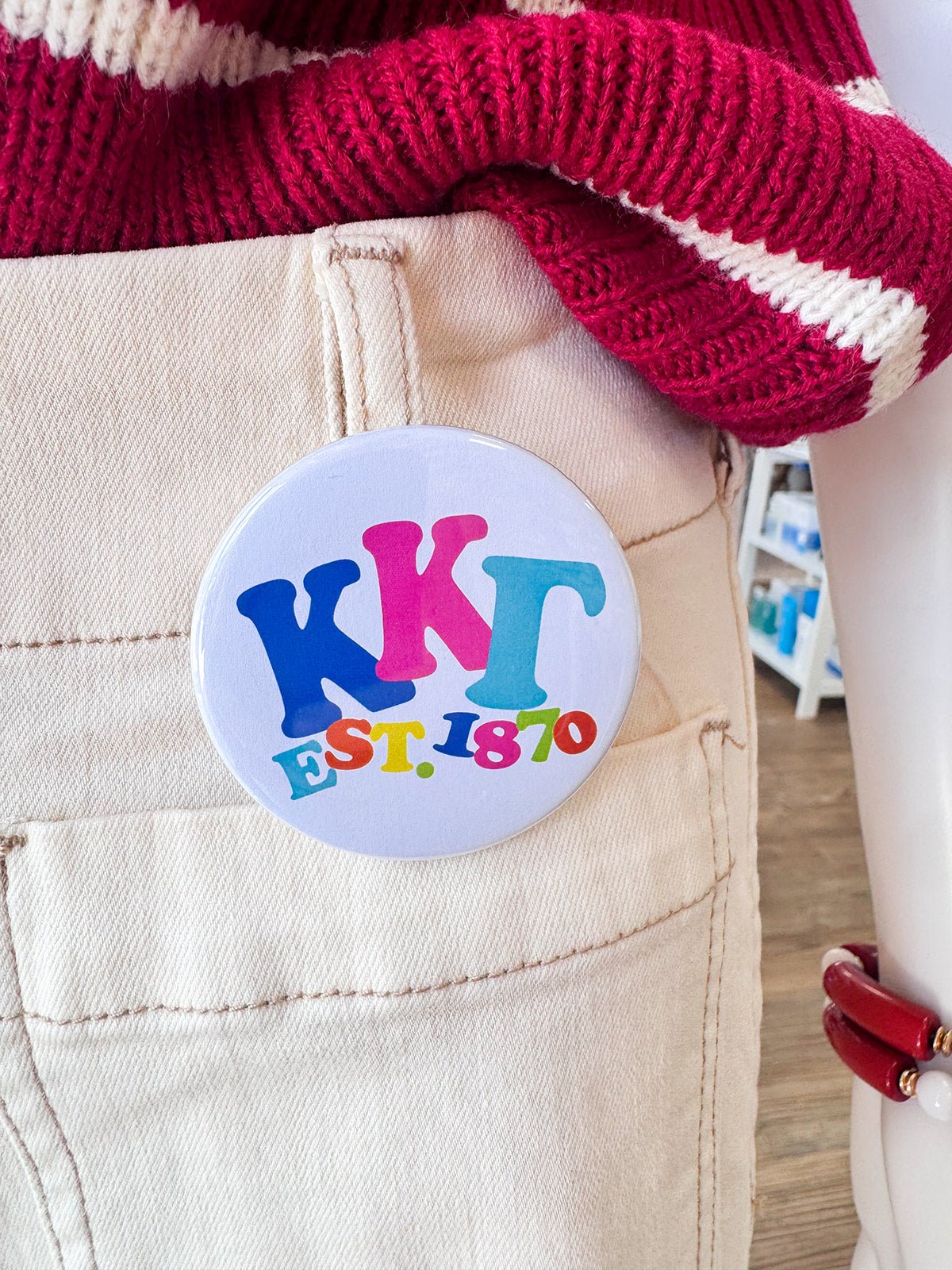 Kappa Kappa Gamma Rainbow Bubble Letters Button Pin - The Pink Pineapple 850
