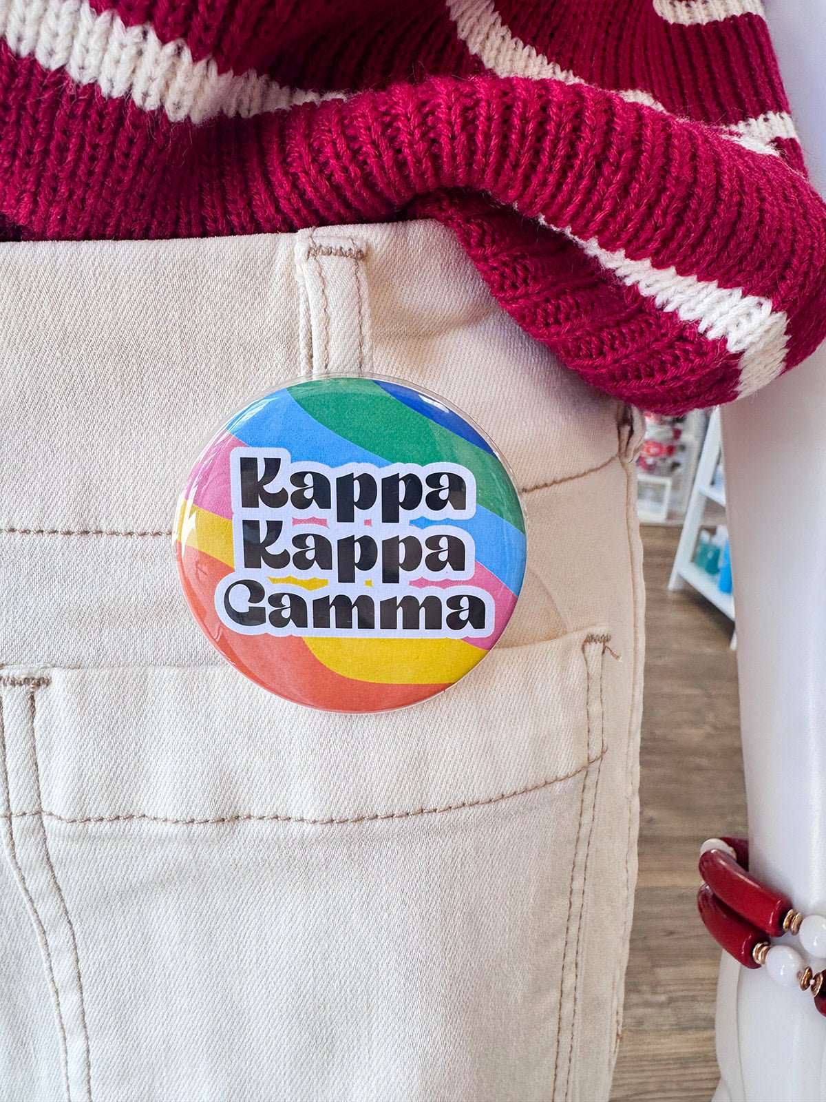 Kappa Kappa Gamma Rainbow Waves Button Pin - The Pink Pineapple 850