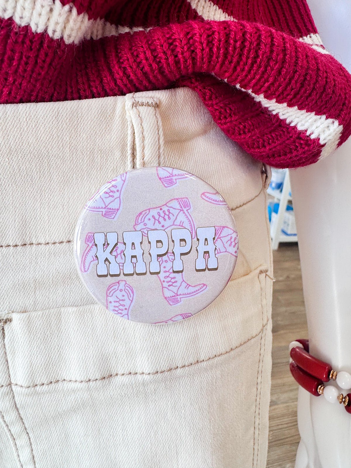 Kappa Kappa Gamma Western Boots Button Pin - The Pink Pineapple 850