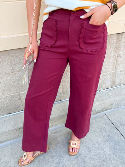 Kickoff Charm Scalloped Pants in Burgundy - The Pink Pineapple 850