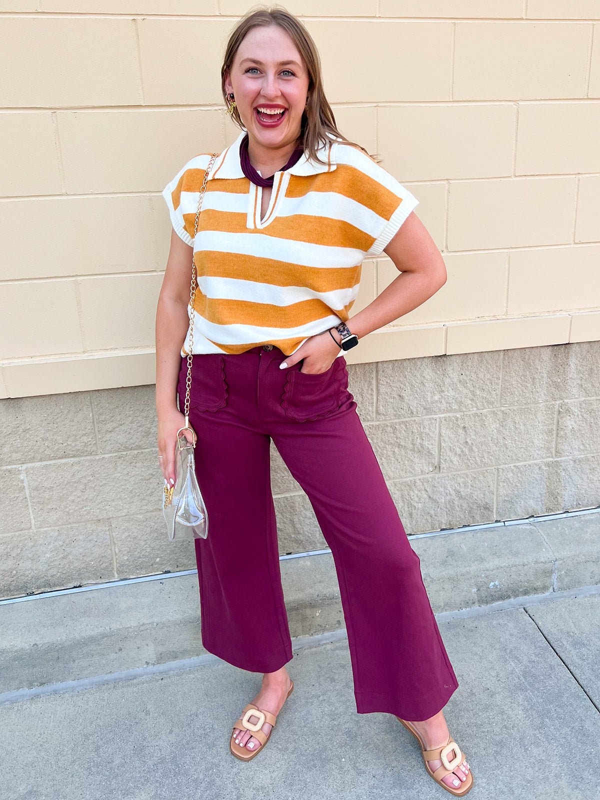 Kickoff Charm Scalloped Pants in Burgundy - The Pink Pineapple 850
