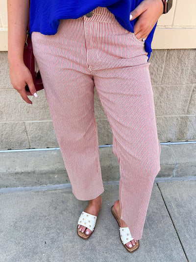 [Kut from the Kloth] Charlotte Stripe Wide Straight Leg in Red/Ivory - The Pink Pineapple 850