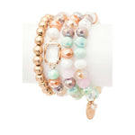 Lainey Mixed Beads 4 Row Stretch Bracelet Set - The Pink Pineapple 850