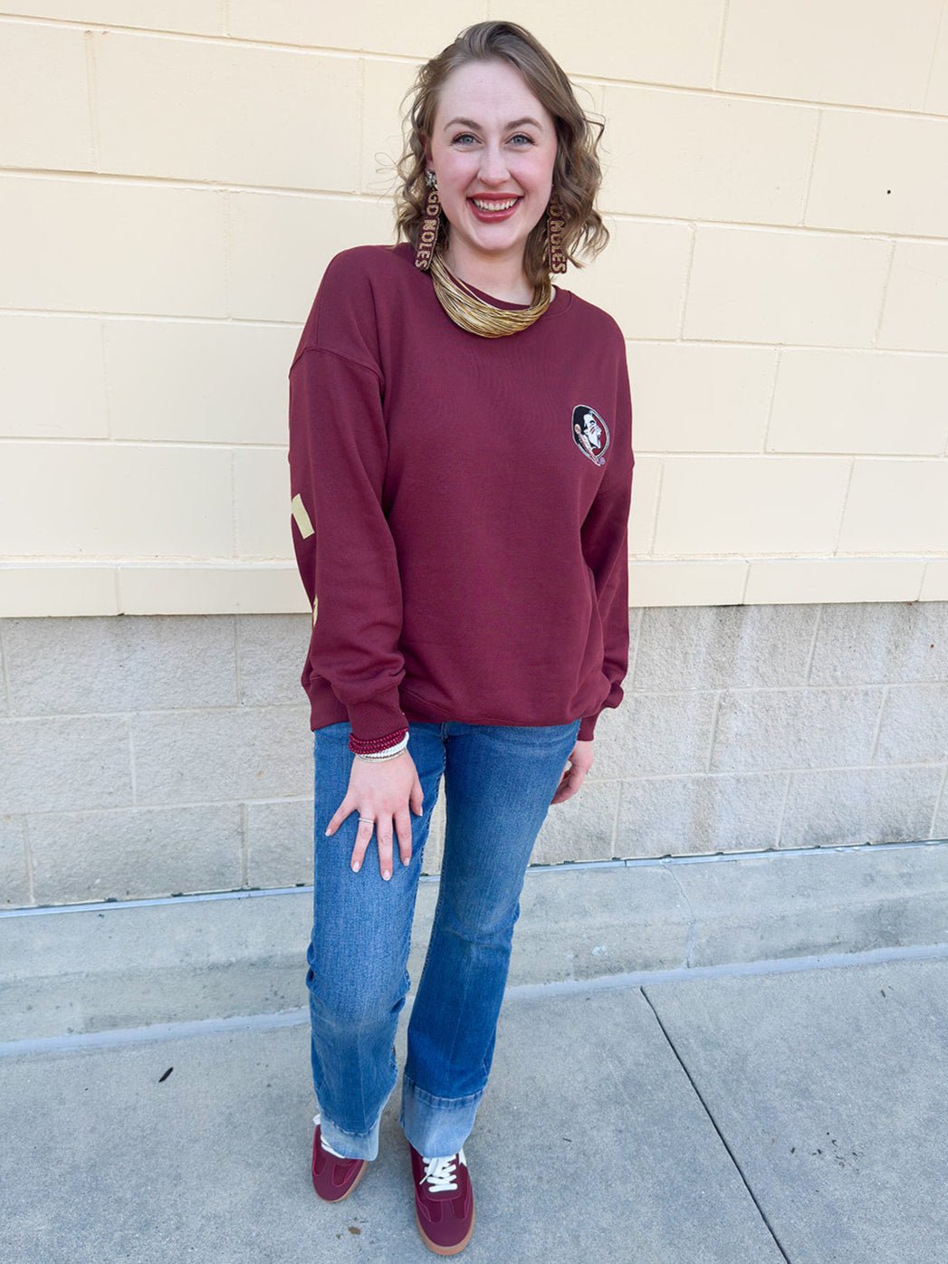 Lantern Sleeve Crew in Garnet - The Pink Pineapple 850