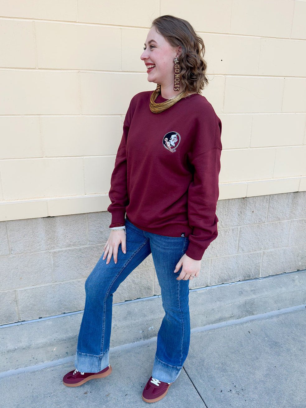 Lantern Sleeve Crew in Garnet - The Pink Pineapple 850