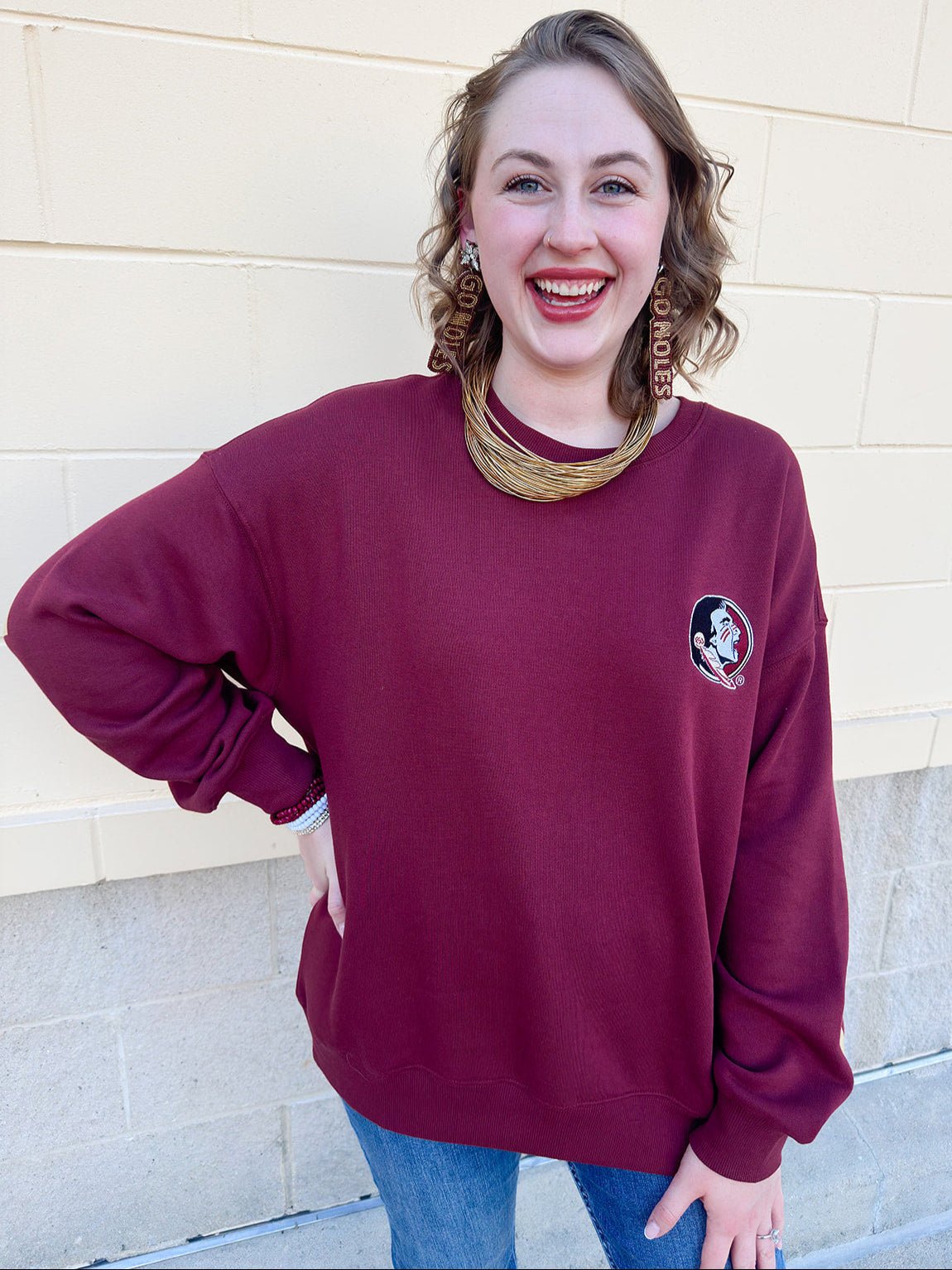 Lantern Sleeve Crew in Garnet - The Pink Pineapple 850