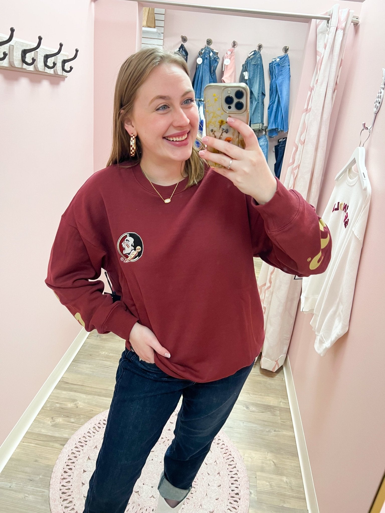 Lantern Sleeve Crew in Garnet - The Pink Pineapple 850