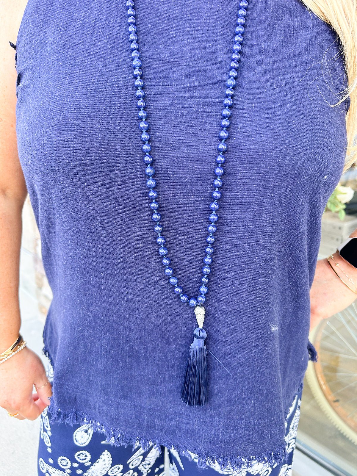 Lapis Lazuli Mala Bead Tassel Necklaces - The Pink Pineapple 850