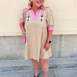Latte Petal Contrast Collar Midi Dress - The Pink Pineapple 850