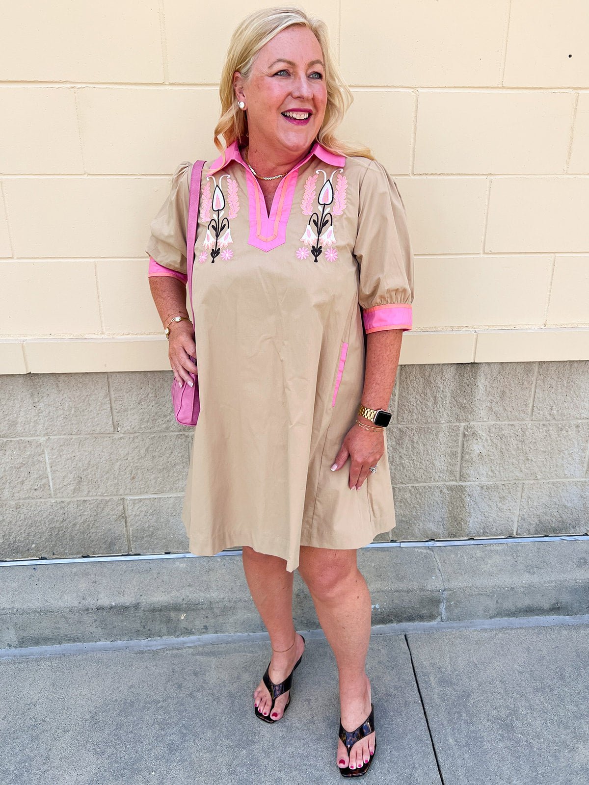 Latte Petal Contrast Collar Midi Dress - The Pink Pineapple 850