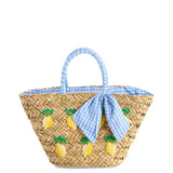 Lemon Grove Gingham Bow Straw Tote - The Pink Pineapple 850