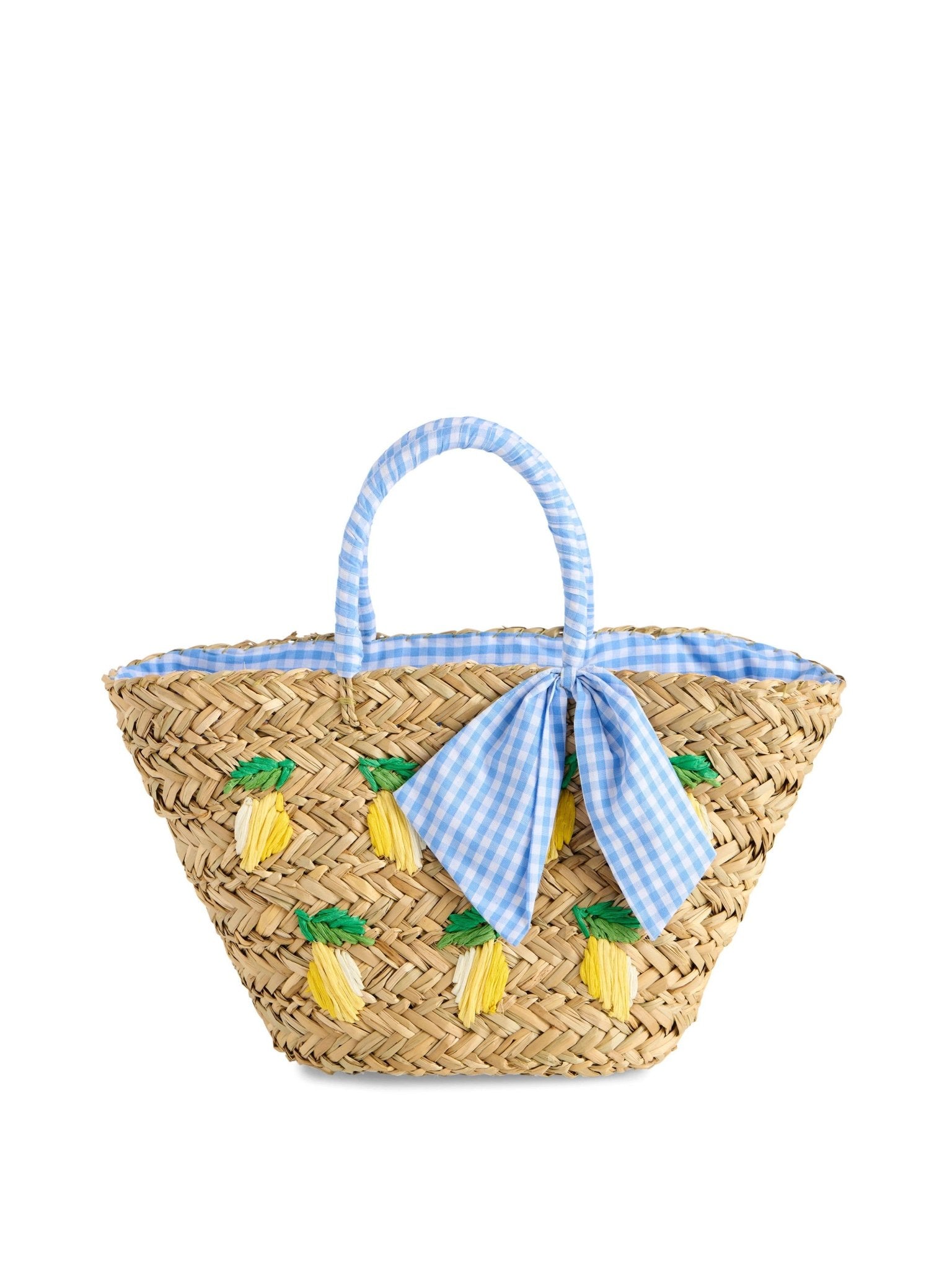 Lemon Grove Gingham Bow Straw Tote - The Pink Pineapple 850