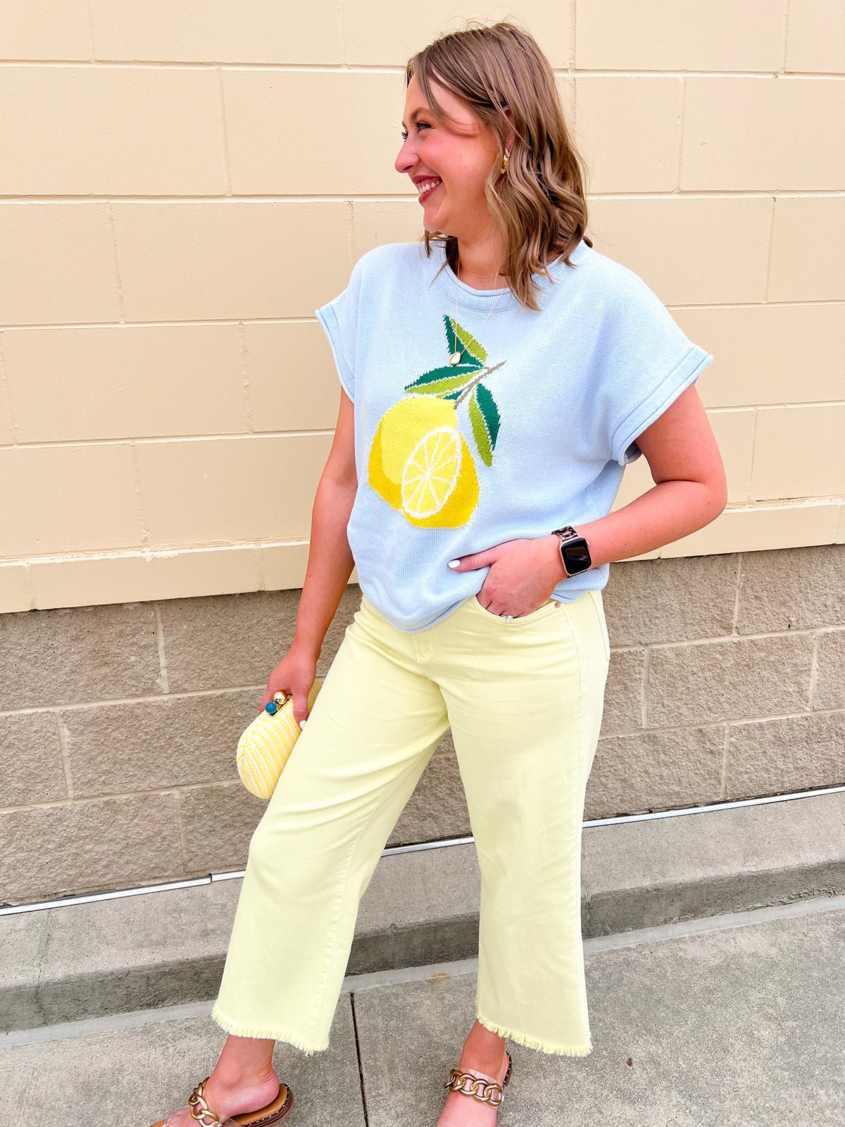 Lemon Sky Short Sleeve Sweater - The Pink Pineapple 850