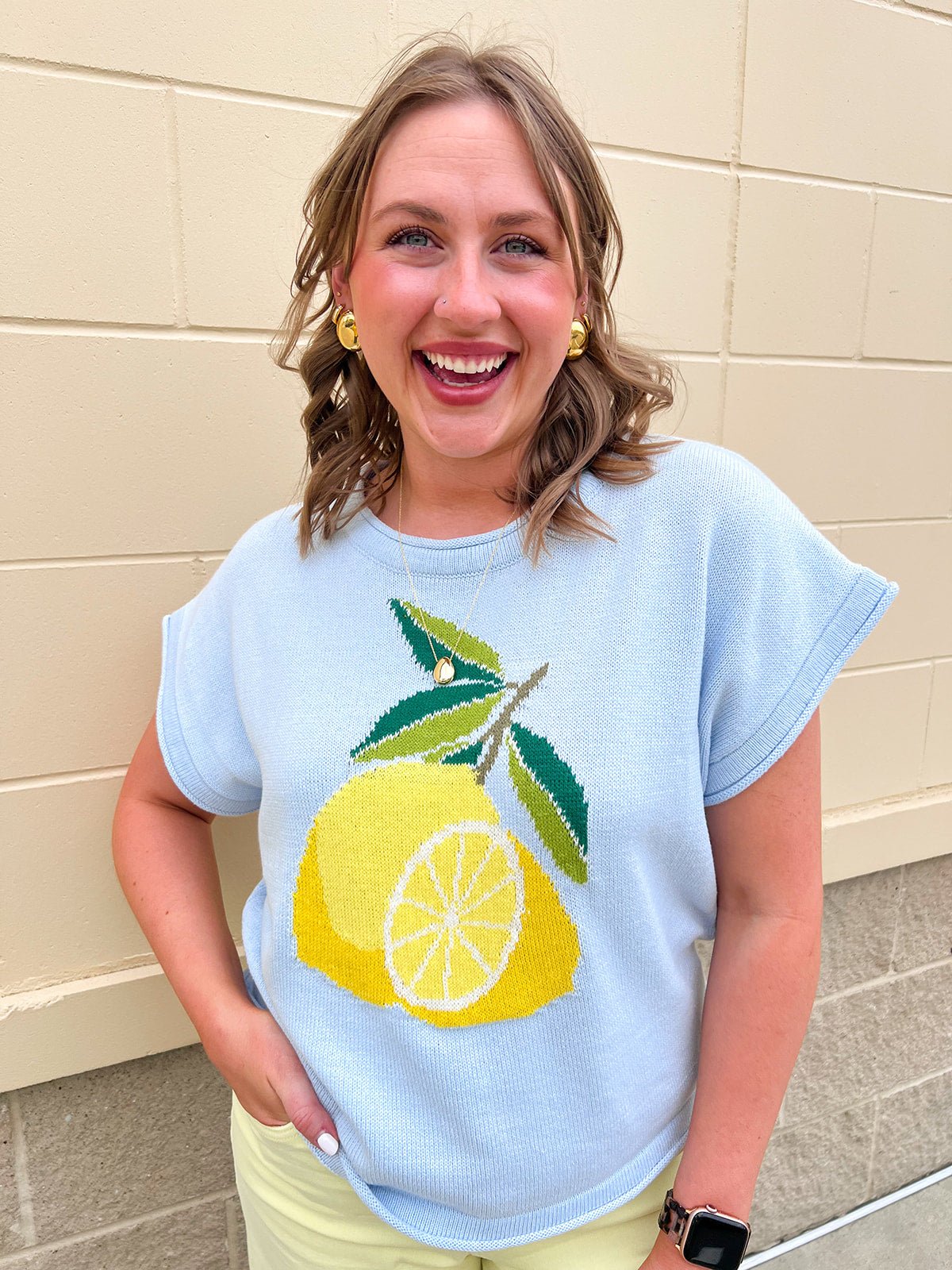 Lemon Sky Short Sleeve Sweater - The Pink Pineapple 850