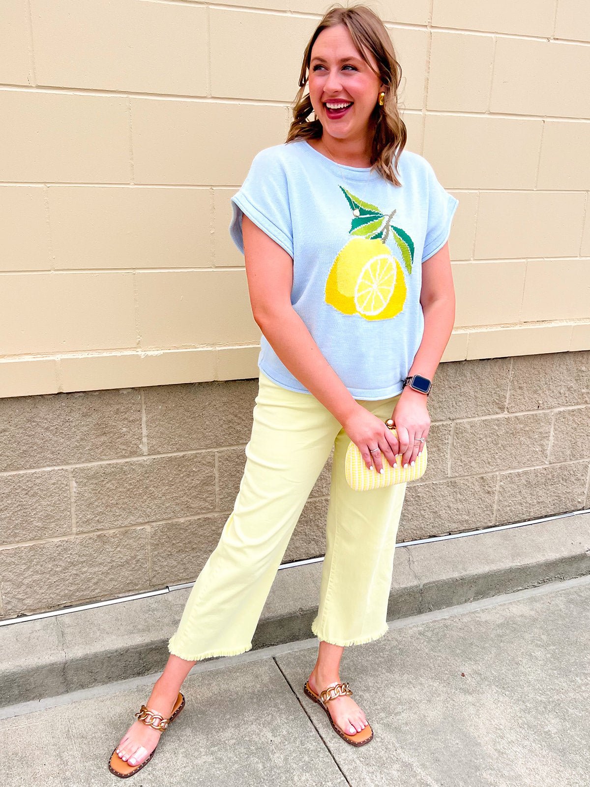 Lemon Sky Short Sleeve Sweater - The Pink Pineapple 850