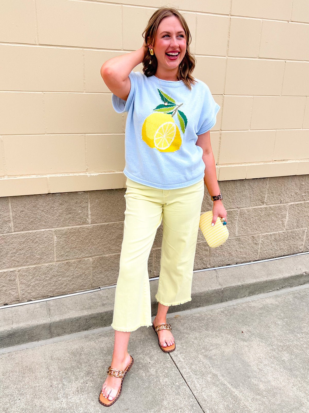 Lemon Sky Short Sleeve Sweater - The Pink Pineapple 850