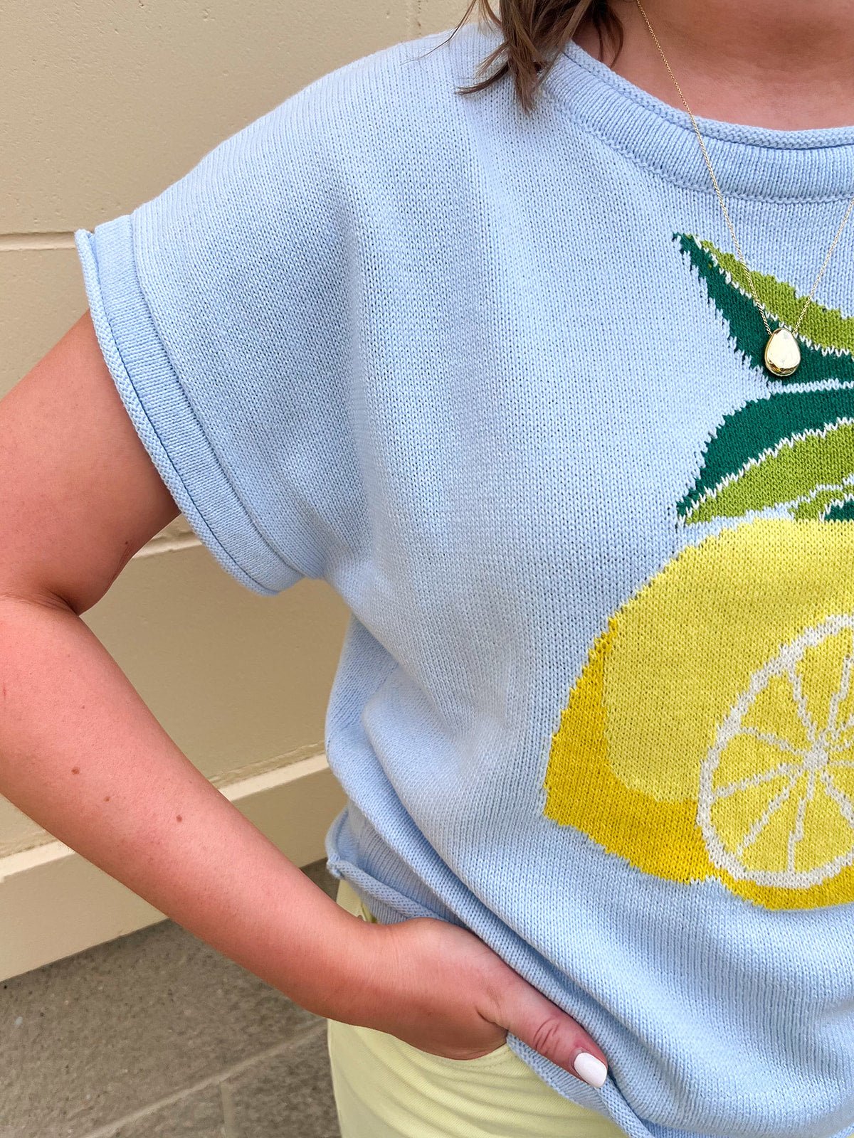 Lemon Sky Short Sleeve Sweater - The Pink Pineapple 850