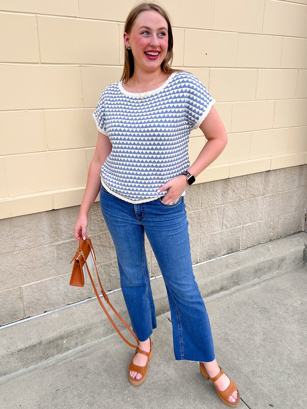 Light Blue Contrast Knit Top - The Pink Pineapple 850