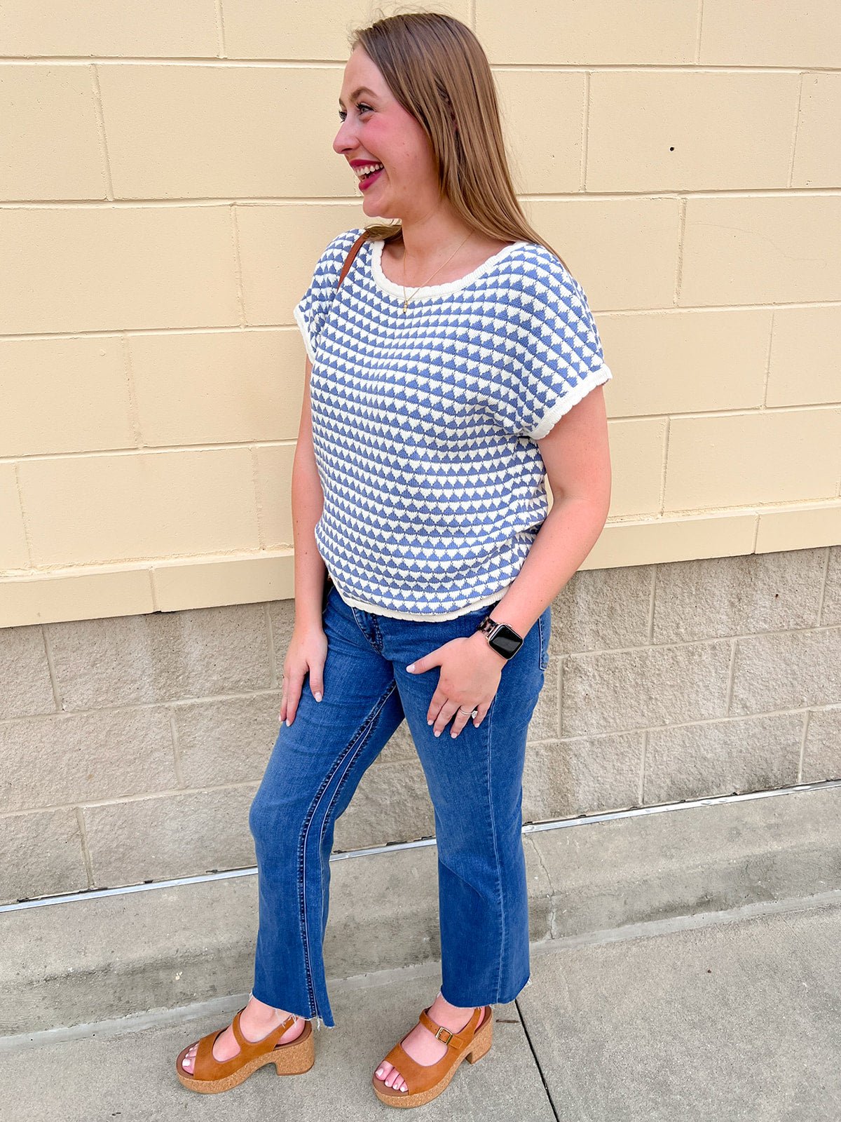 Light Blue Contrast Knit Top - The Pink Pineapple 850