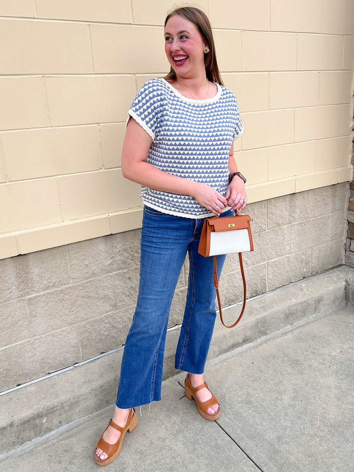 Light Blue Contrast Knit Top - The Pink Pineapple 850