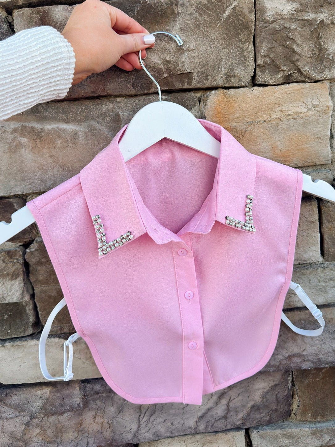 Light Pink Faux Collar with Rhinestones and Pearls - The Pink Pineapple 850