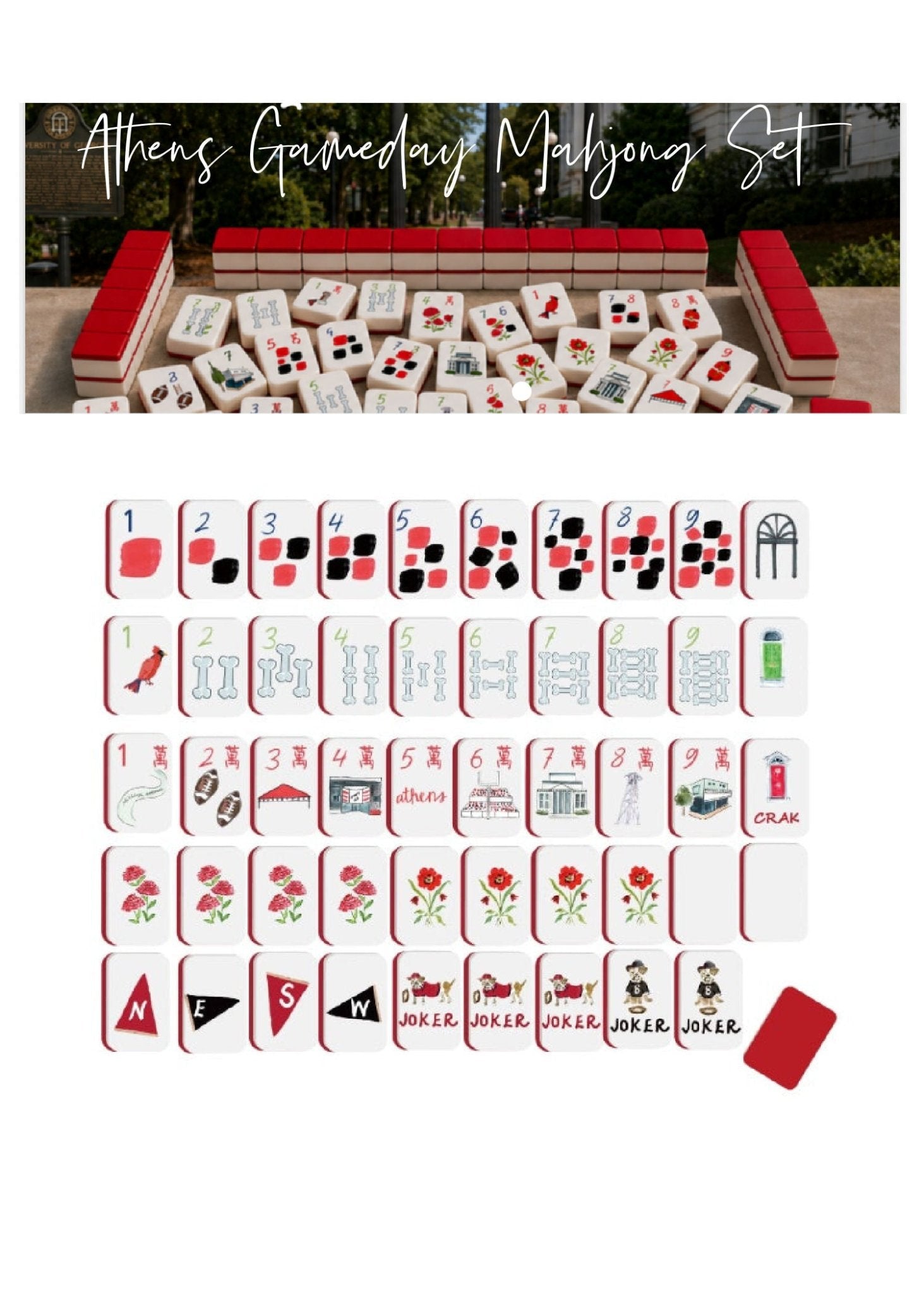 Limited Edition Athens Georgia Gameday Mahjong Tiles- PREORDER - The Pink Pineapple 850
