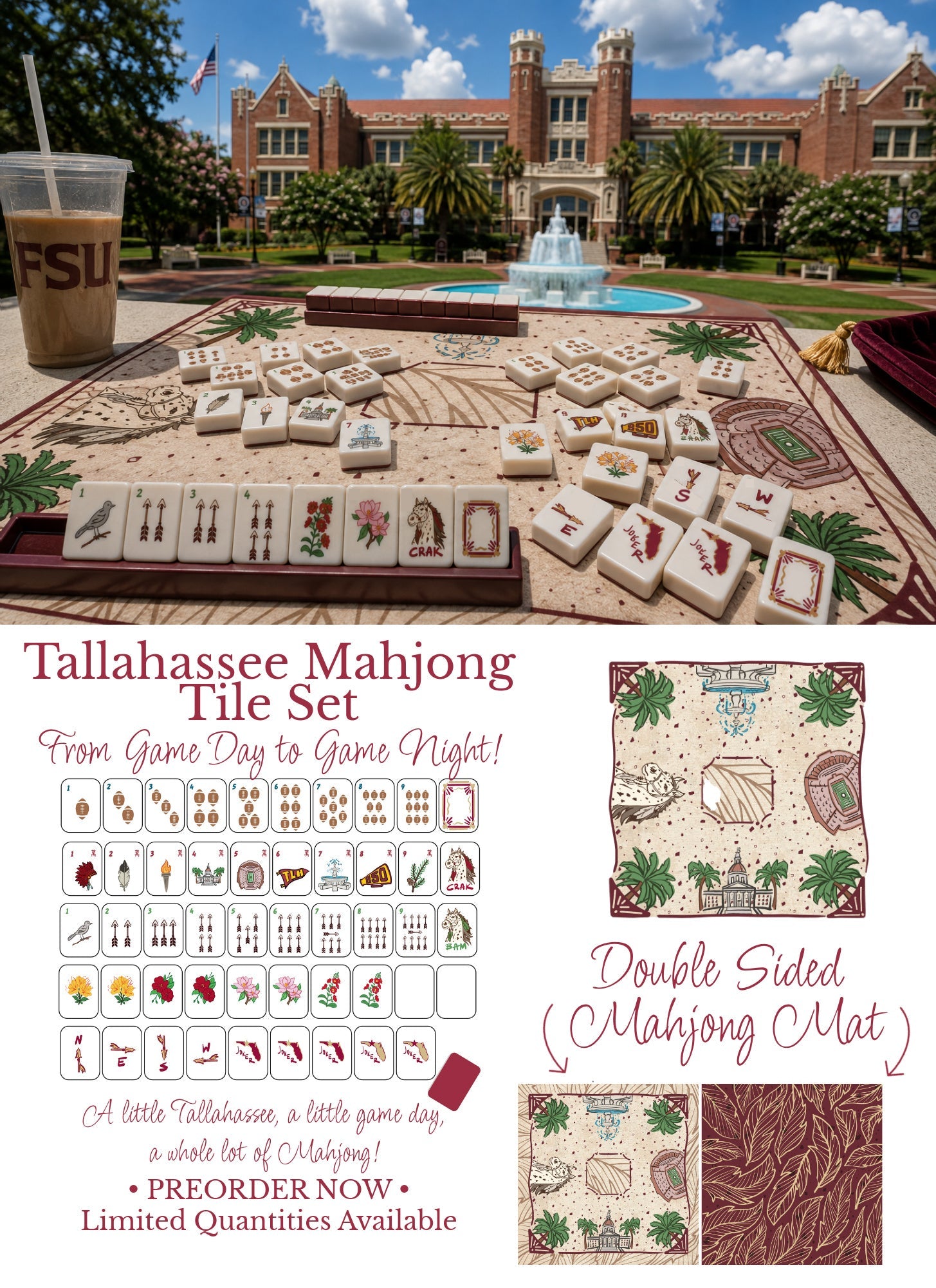 Limited Edition Tallahassee Florida FSU Gameday Mahjong Tiles- PREORDER - The Pink Pineapple 850