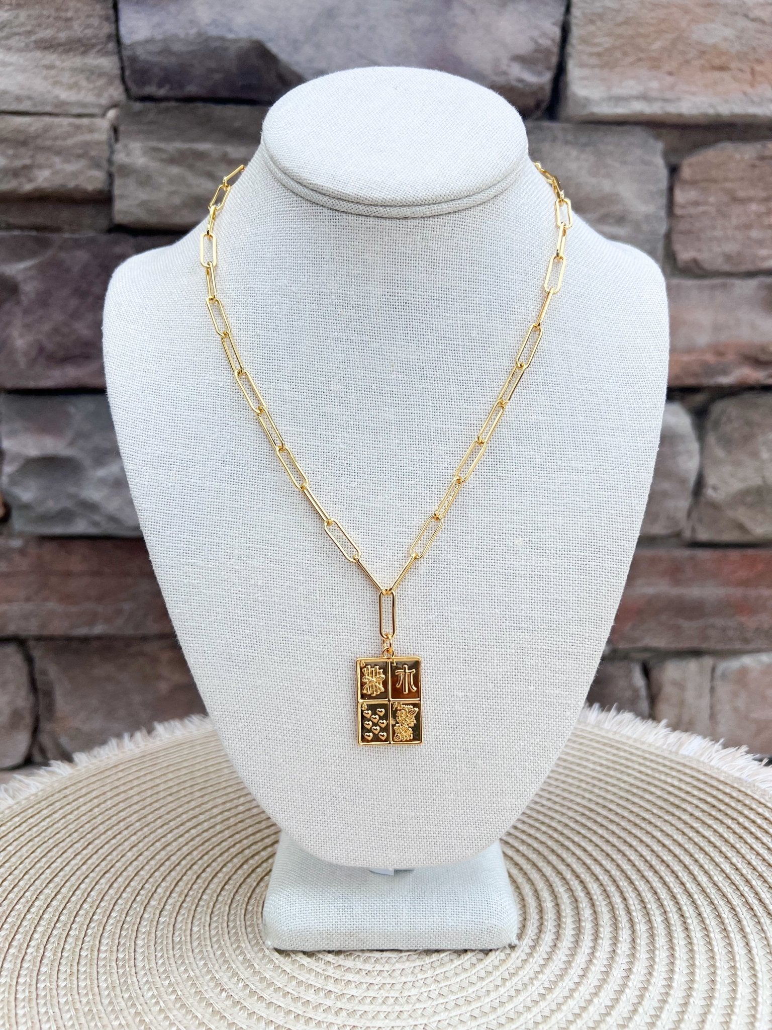 [Lisi Lerch] Rectangle Multi - Tile Charm Mahjong Necklace - The Pink Pineapple 850