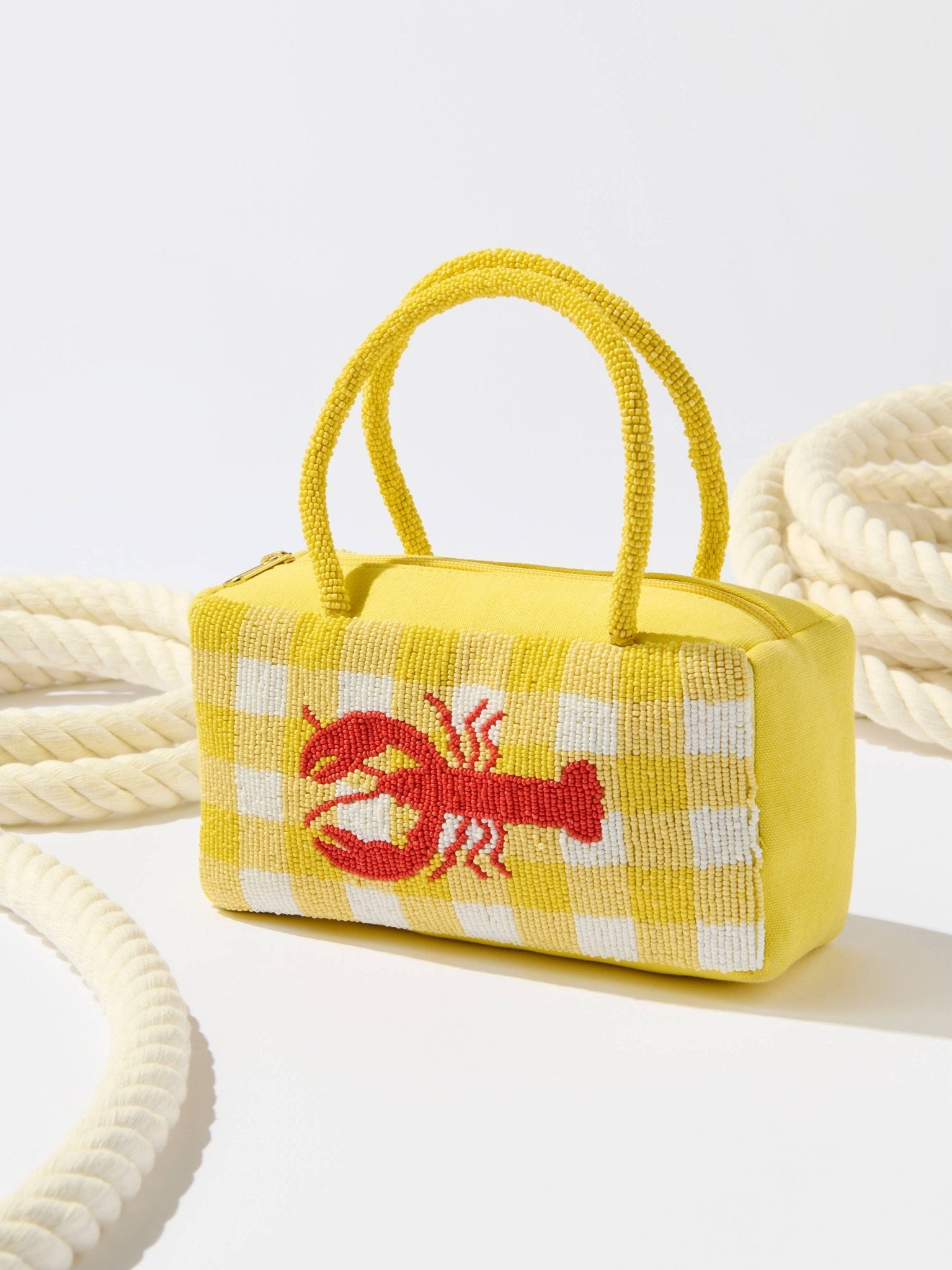 Lobster Checkered Beaded Mini Bag Yellow - The Pink Pineapple 850