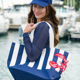 Lobster Striped Tote Navy - The Pink Pineapple 850