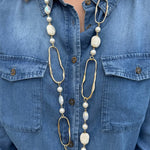 Long Pearl & Stone Necklace - The Pink Pineapple 850