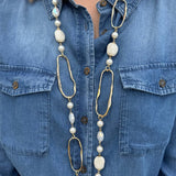 Long Pearl & Stone Necklace - The Pink Pineapple 850