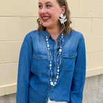 Long Pearl & Stone Necklace - The Pink Pineapple 850