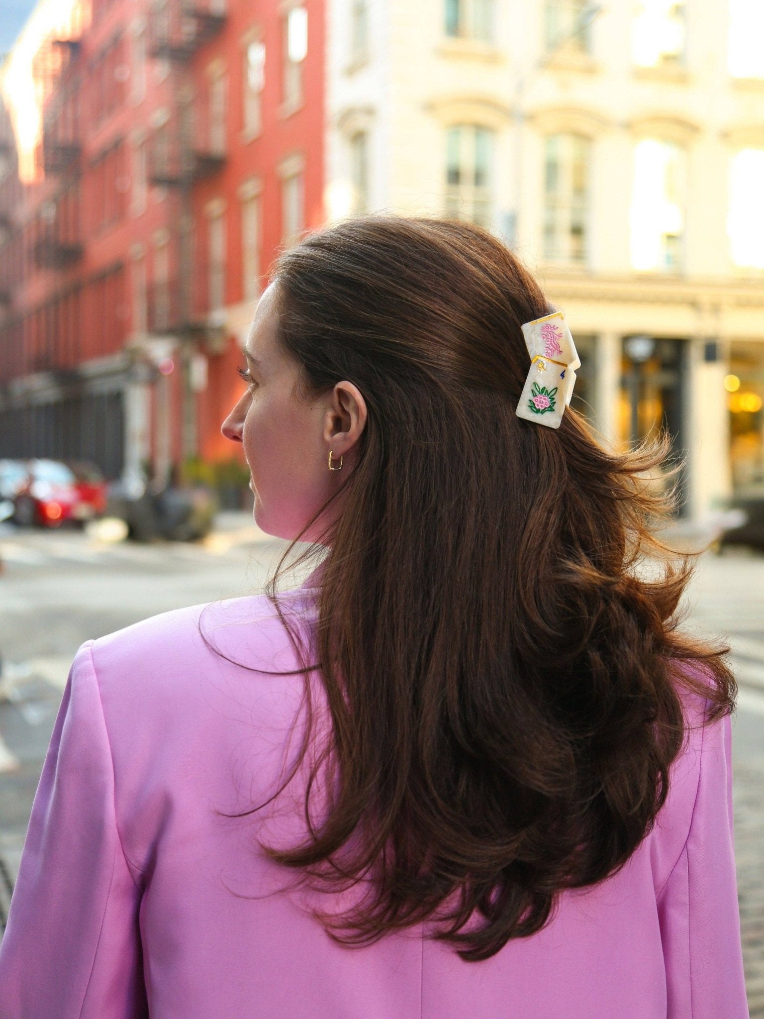 Lucky Bloom hand - Painted Mahjong Tile Claw Clip - PREORDER - The Pink Pineapple 850