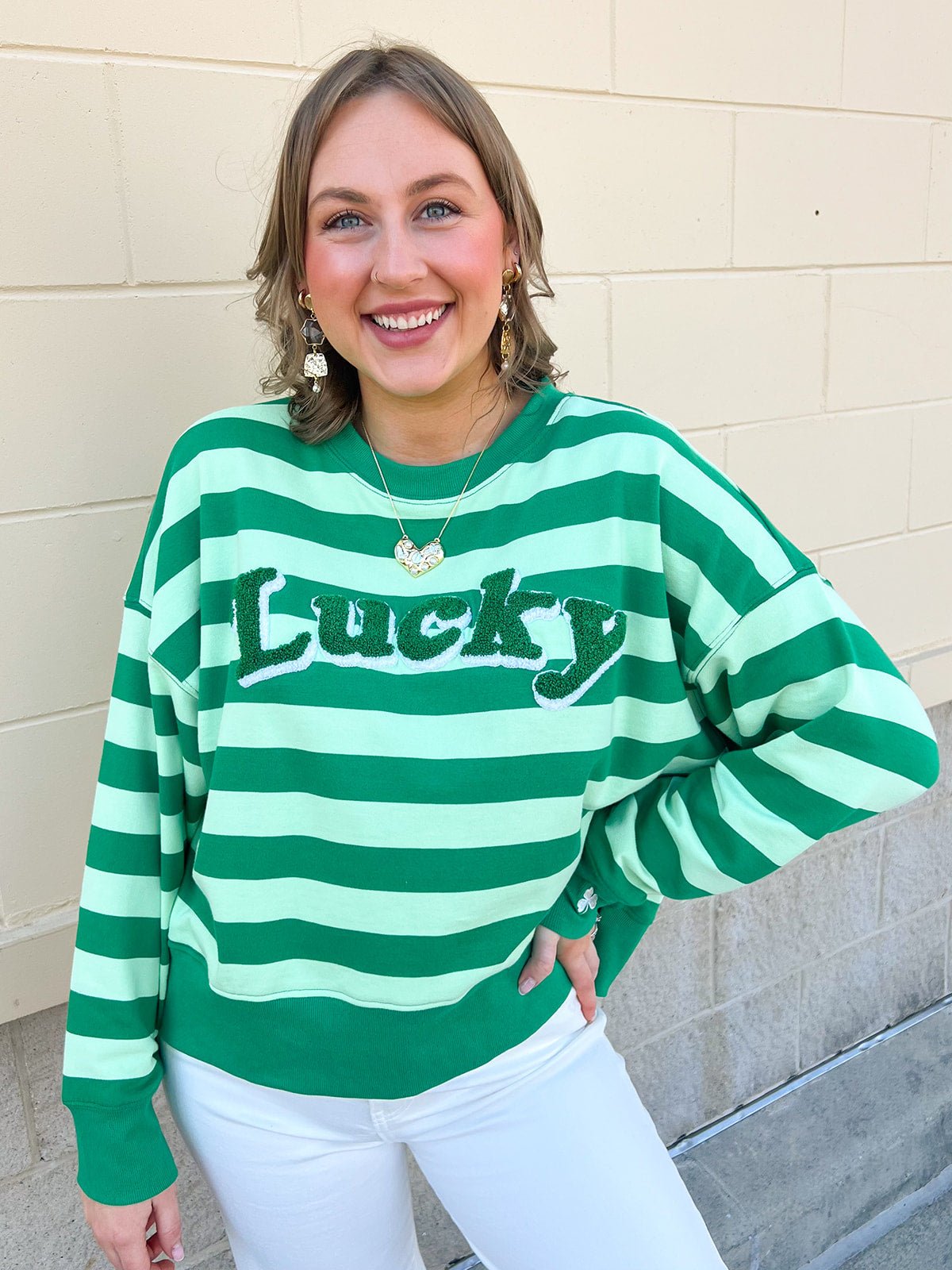 Lucky Stripe Crewneck Sweater - The Pink Pineapple 850