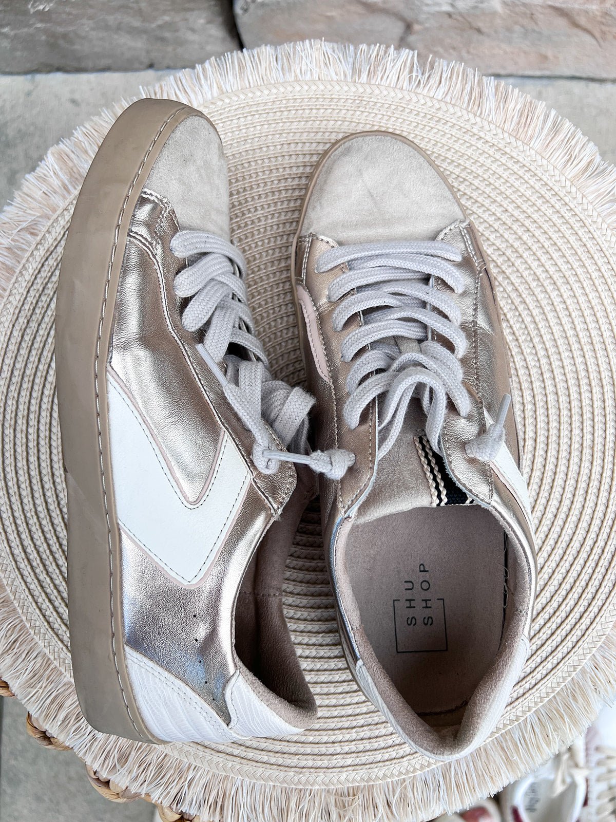Luxe Lift Sneakers in Cream and Gold - The Pink Pineapple 850