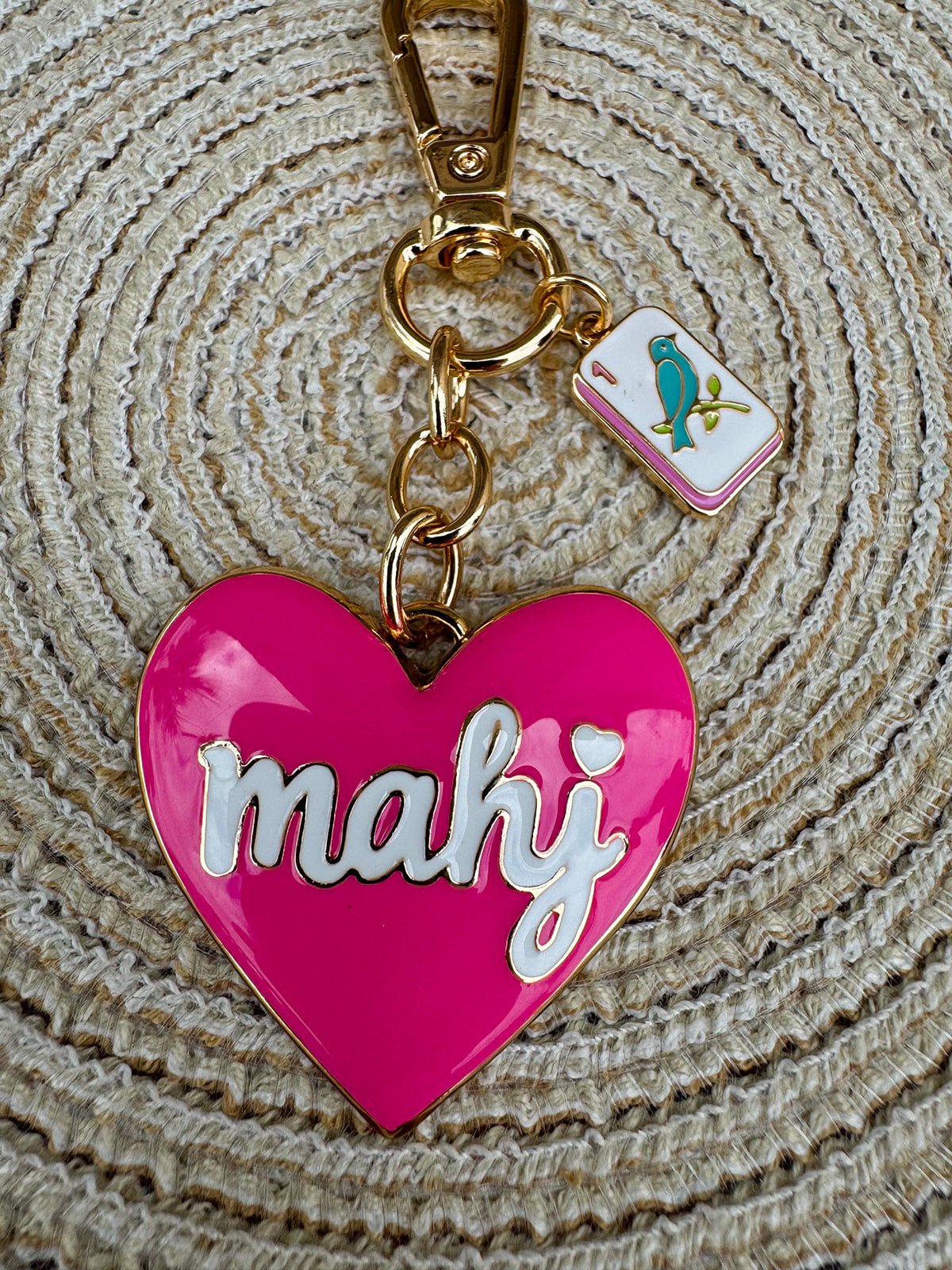 Mahj Enamel Heart Bag Charm in Fuchsia - The Pink Pineapple 850
