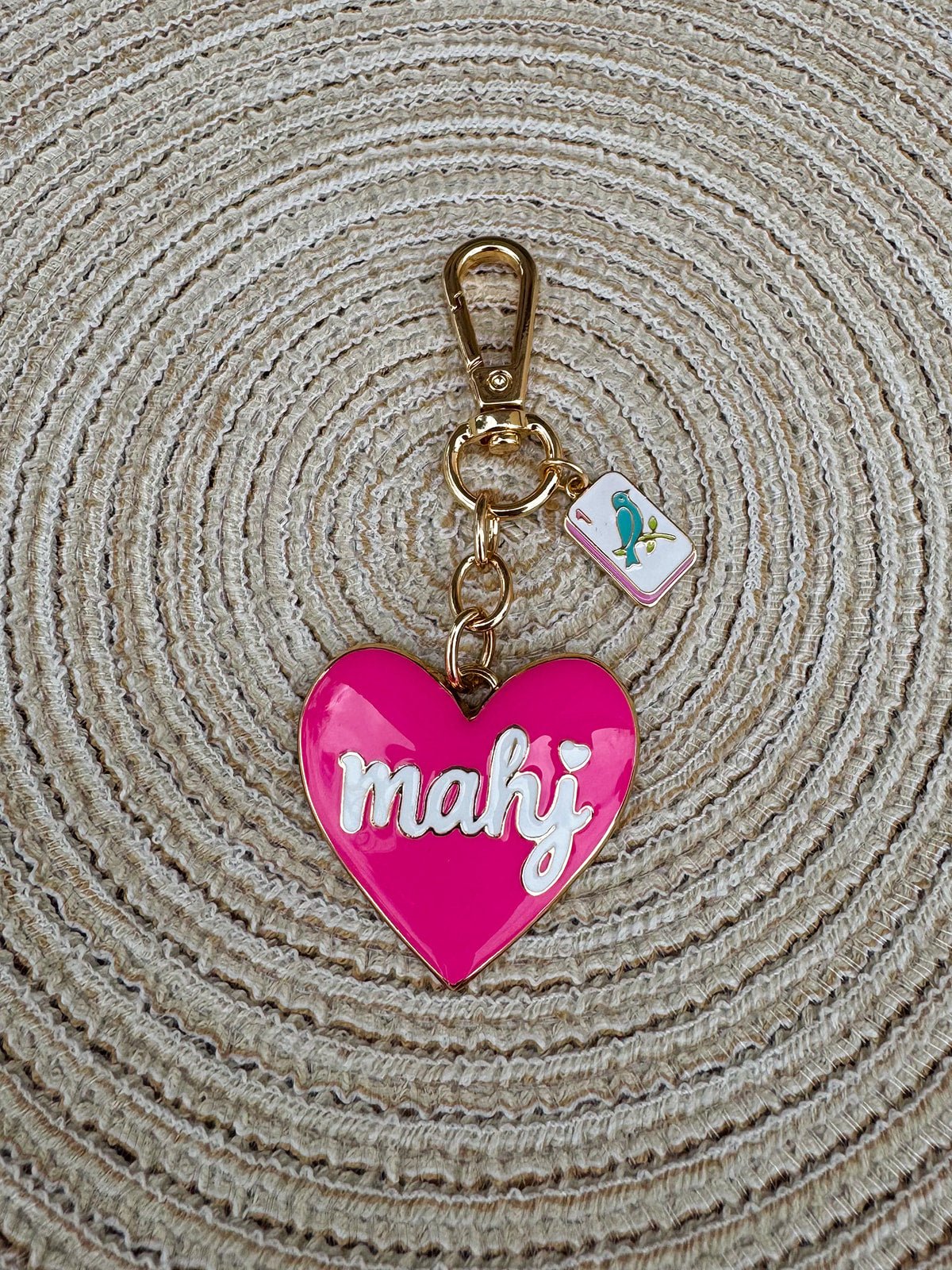 Mahj Enamel Heart Bag Charm in Fuchsia - The Pink Pineapple 850