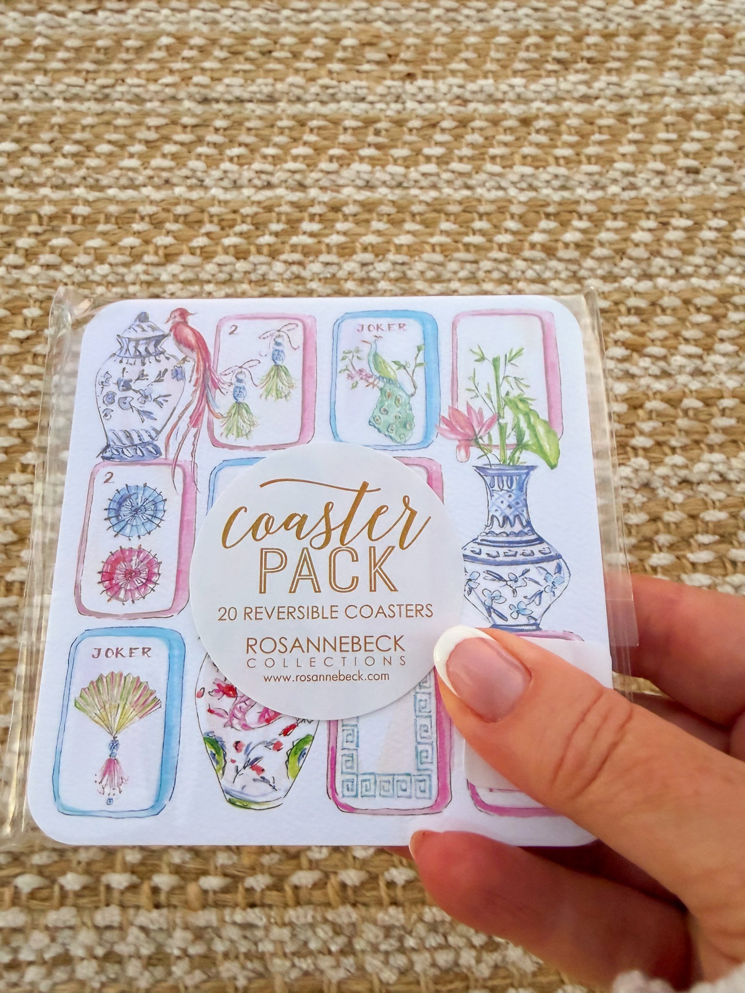 Mahj Mahj Mahj with Mahjong Icons Square Coaster - The Pink Pineapple 850