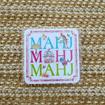 Mahj Mahj Mahj with Mahjong Icons Square Coaster - The Pink Pineapple 850
