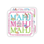 Mahj Mahj Mahj with Mahjong Icons Square Coaster - The Pink Pineapple 850